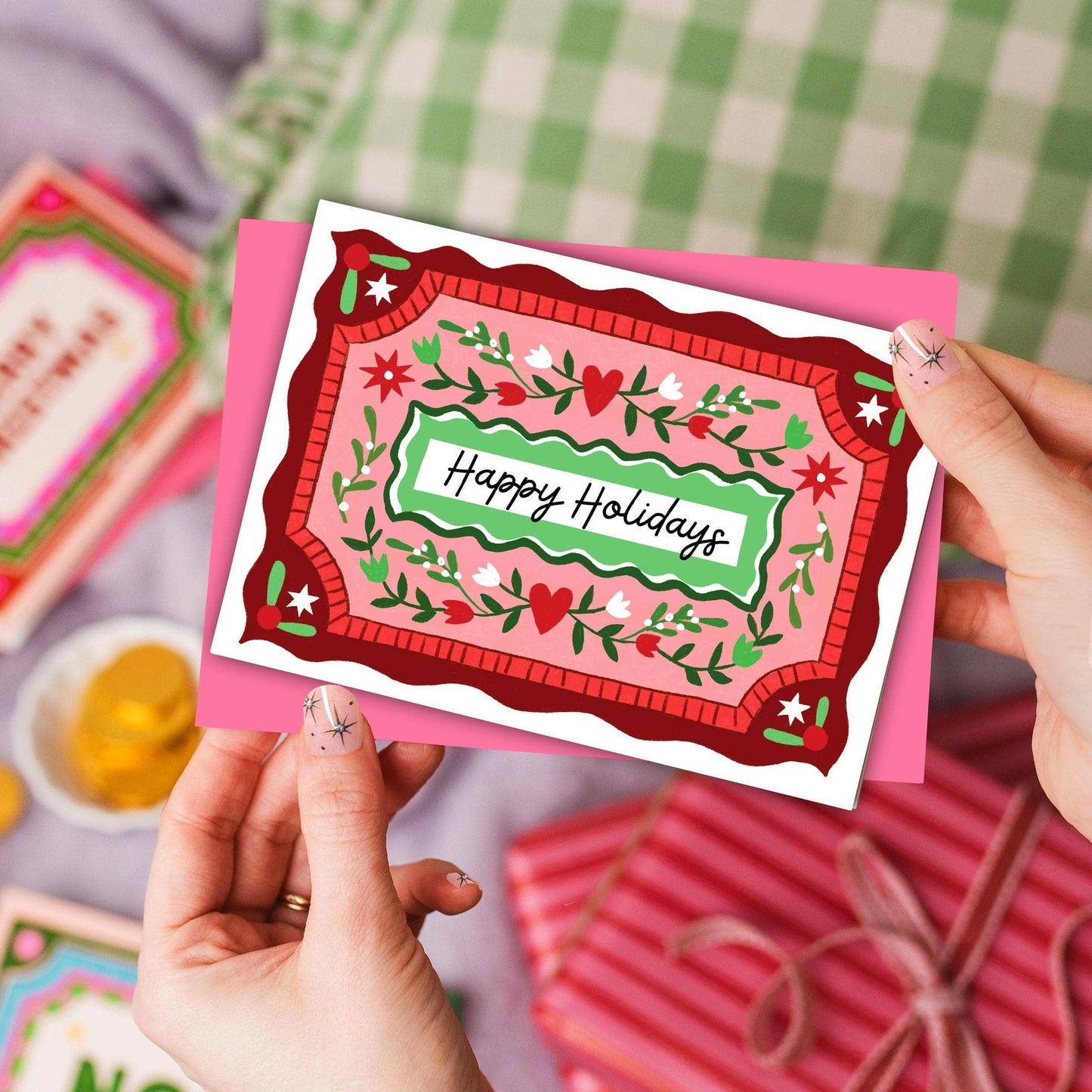 "Happy Holidays" Christmas Card | Vintage Heart Illustration