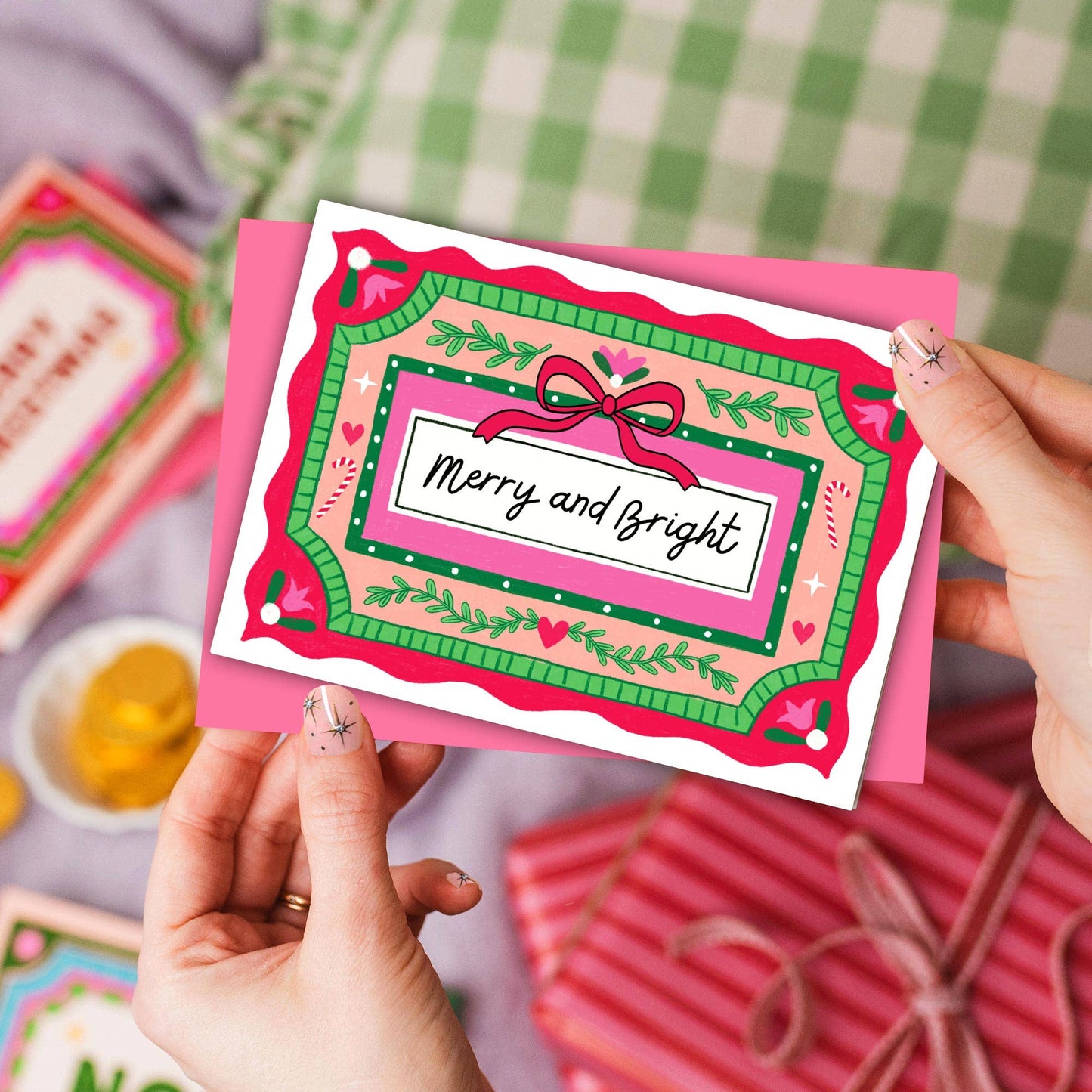 "Merry and Bright" Christmas Card | Colourful Frame Drawing