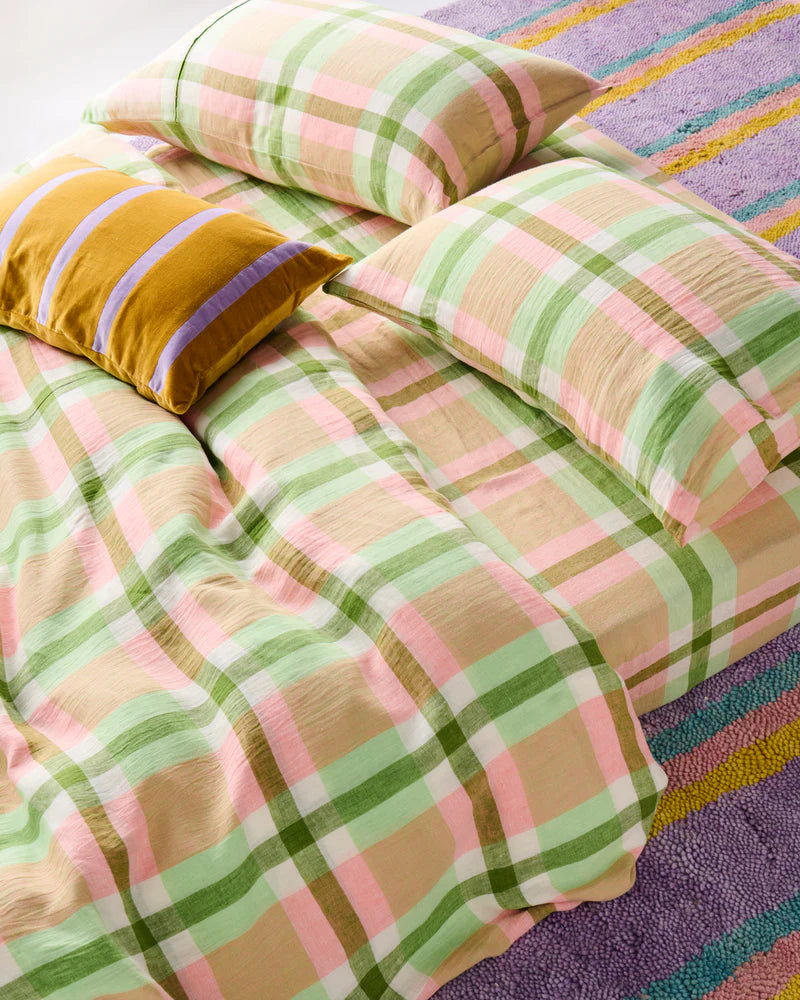 Kip and Co Pistachio Tartan Linen Pillowcases - Set of 2