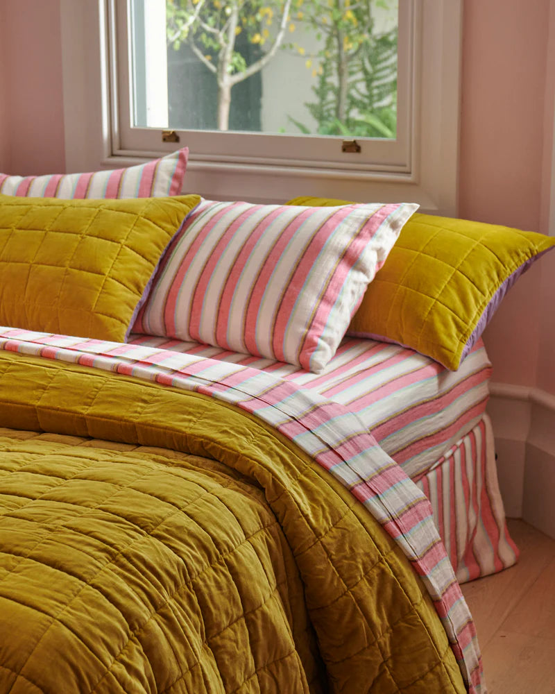 Kip and Co Linen Fitted Sheet - Rose Water Stripe