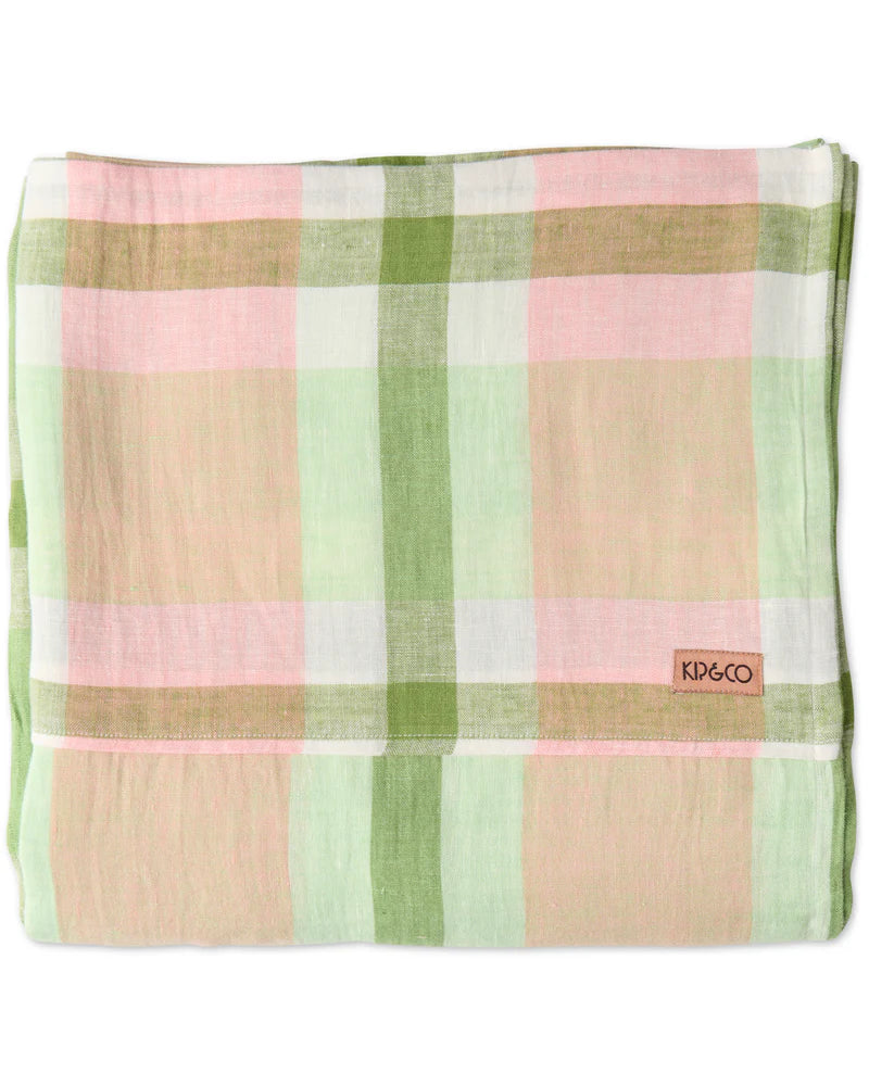 Kip and Co Pistachio Tartan Linen Flat Sheet
