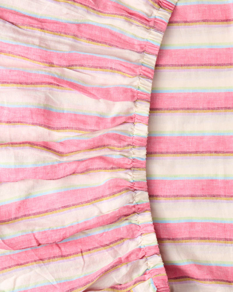 Kip and Co Linen Fitted Sheet - Rose Water Stripe