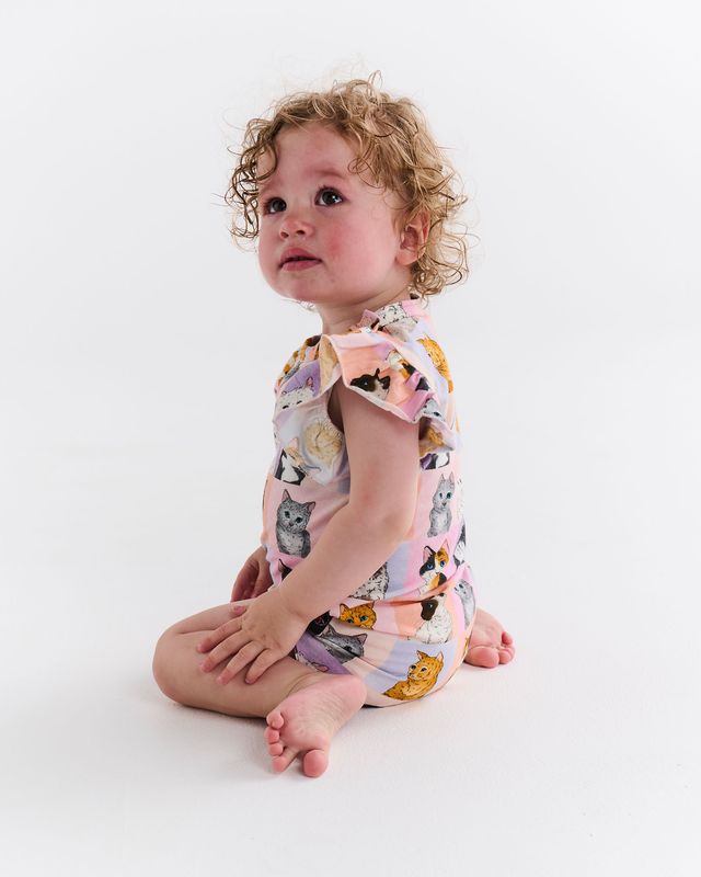 Kip and Co Organic Short Sleeve Frill Romper - Kitty Cat