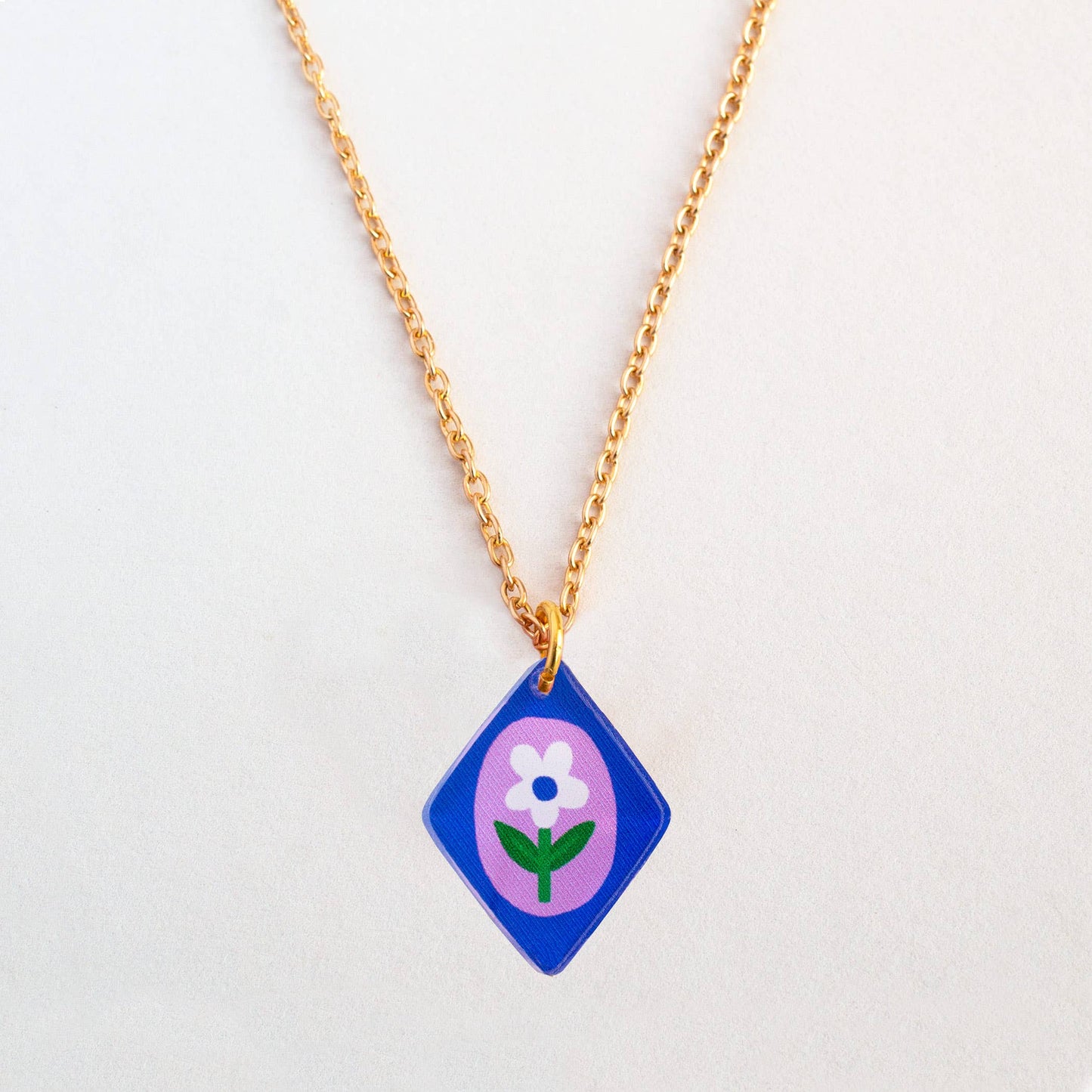 Necklace | Colourful Floral Charm | Gold Plated Jewellery: Blue