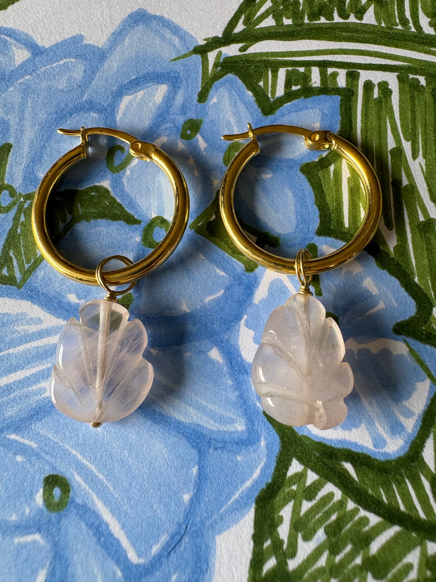 Adelphi Huggie Earrings with Carved Rose Quartz