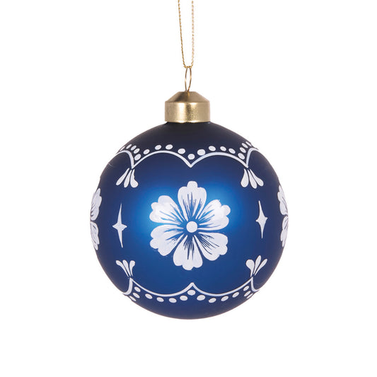 Matte Dark Blue and White Wedgwood Bauble Decoration