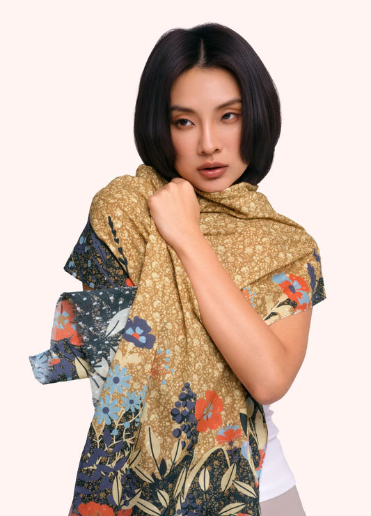 POWDER Cotton Poplin Scarf - Floral Hedgerow Moss