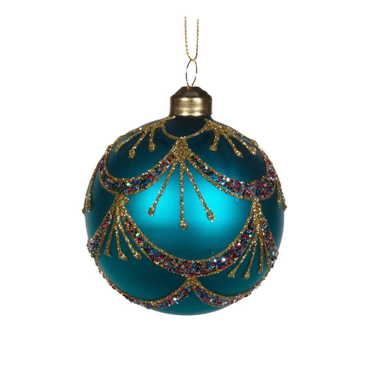 Matte Blue Piped Bauble Decoration
