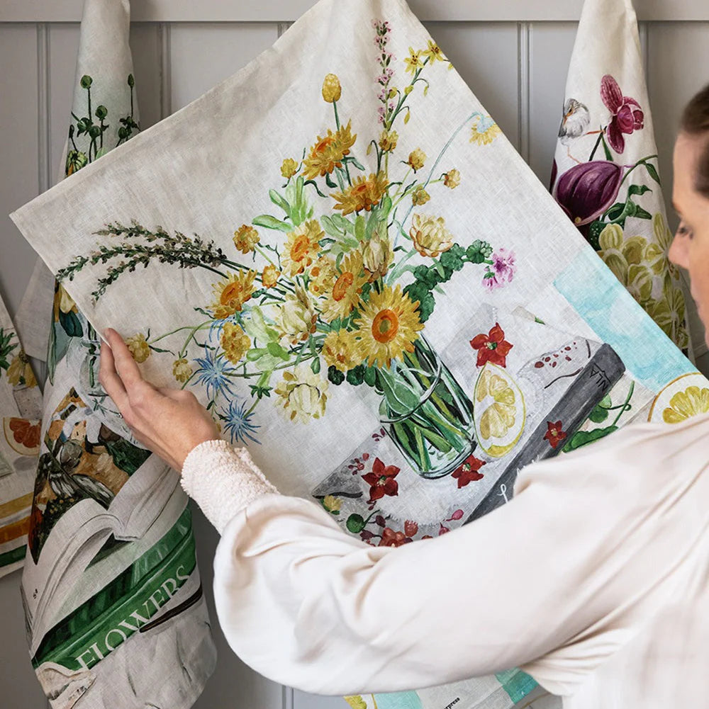 Bespoke Linen Tea Towel - Native Wildflowers