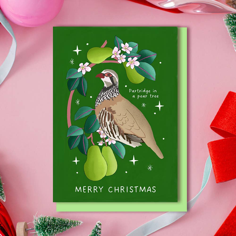 Partridge in Pear Tree Christmas Card | Cute Illustration