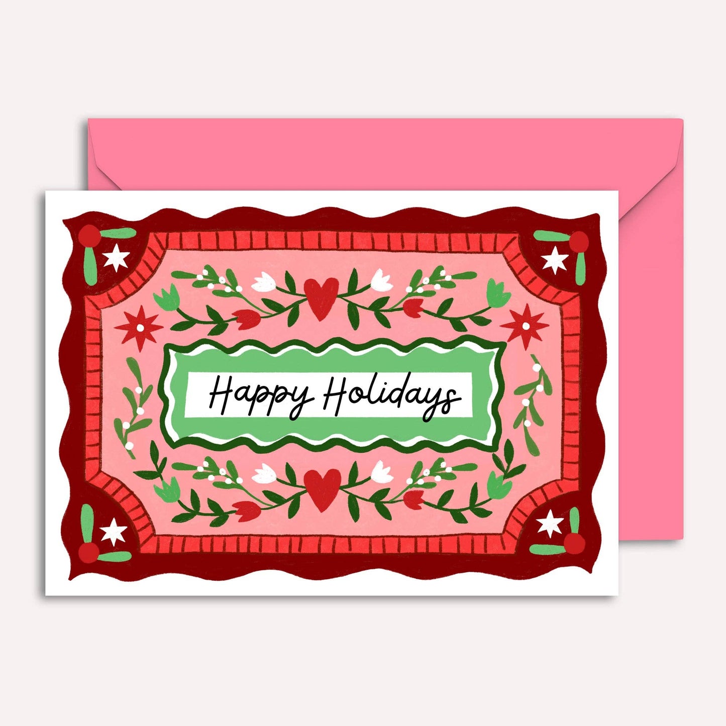 "Happy Holidays" Christmas Card | Vintage Heart Illustration