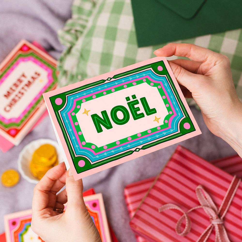 "Noel" Christmas Card | Colourful Vintage Retro Frame