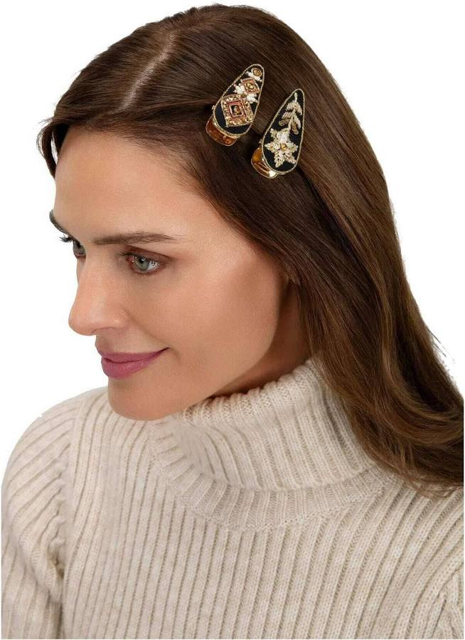 Powder Hair Clips - Midnight Floral and Deco