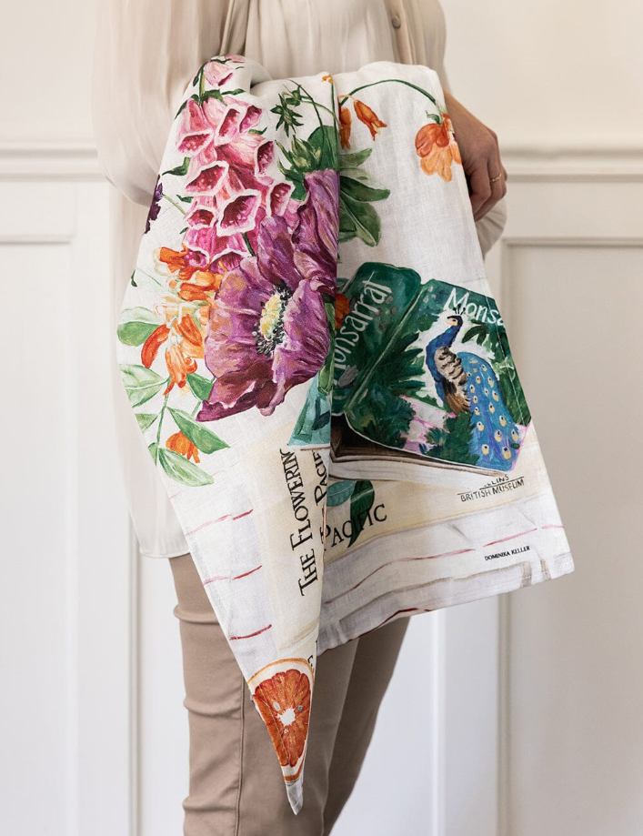 Bespoke Linen Tea Towel - Poppies and Foxglove