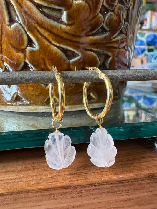 Adelphi Huggie Earrings with Carved Rose Quartz
