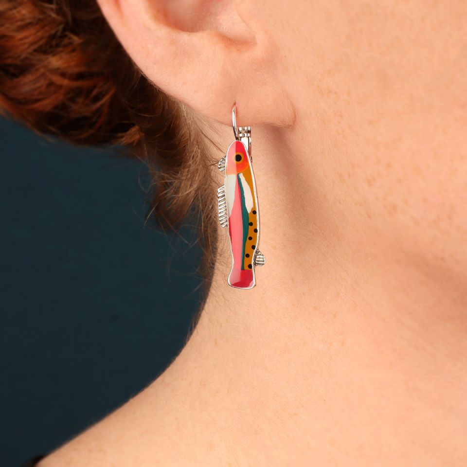 Taratata Jewellery - Navy and Red Fish Lever Back Earrings
