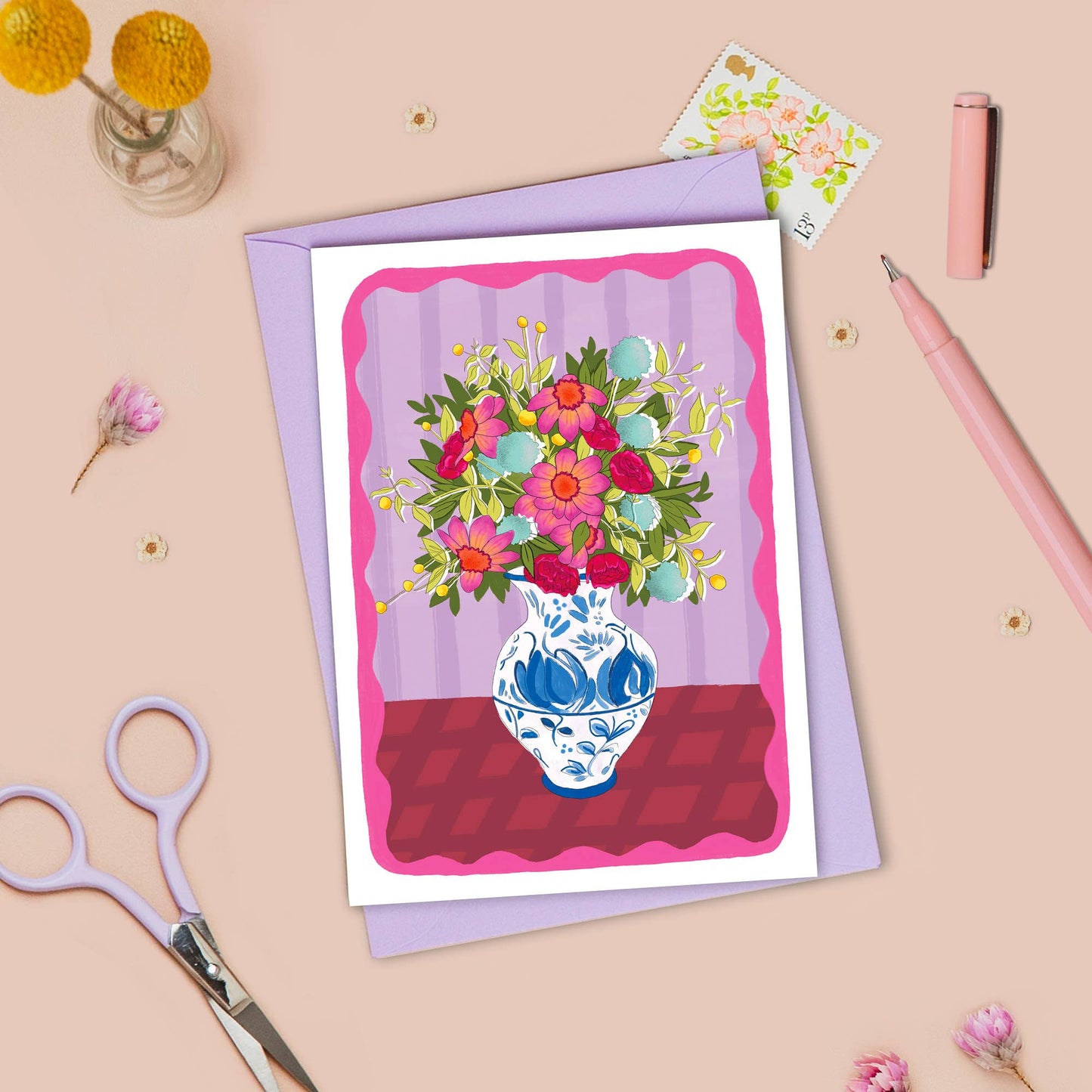 Pink Bouquet in Vase Card | Just Because, Any Occasion