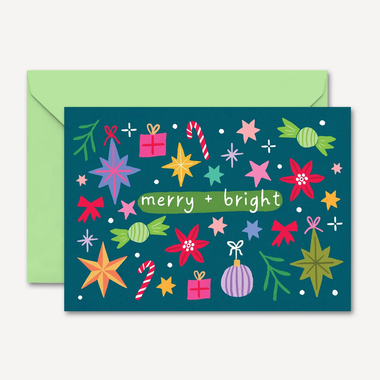 "Merry and Bright" Christmas Card | Hand Drawn Card Blue