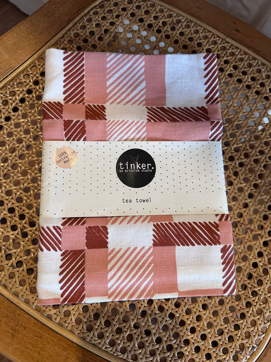 Tinker Tea Towel - Tartan Salmon