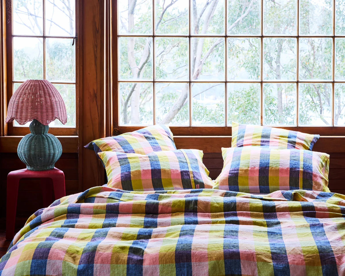 Kip and Co Florida Tartan Linen Quilt Cover