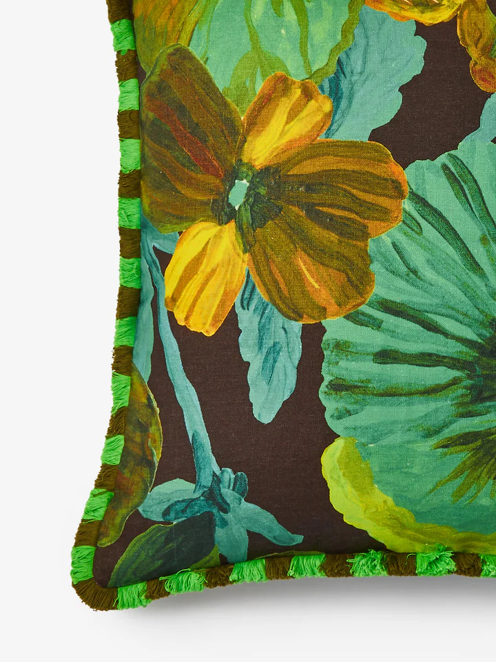 Bonnie and Neil Cushion - Wild Pansy Verde 60cm