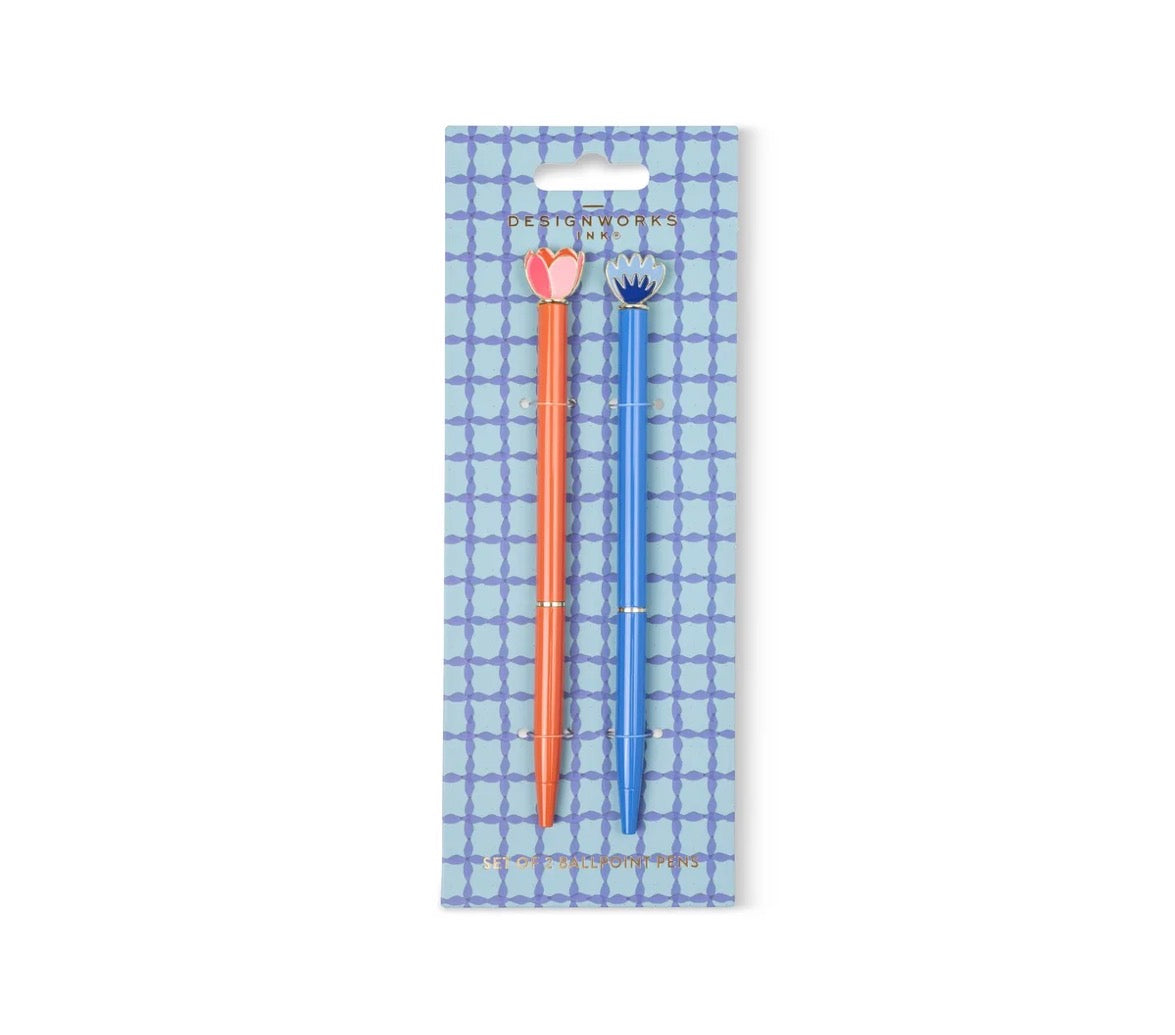 Floral metal ballpoint pen - Set of 2