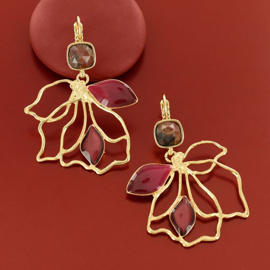 Taratata Jewellery - Pink Hibiscus Rhodonite Lever Back Earrings