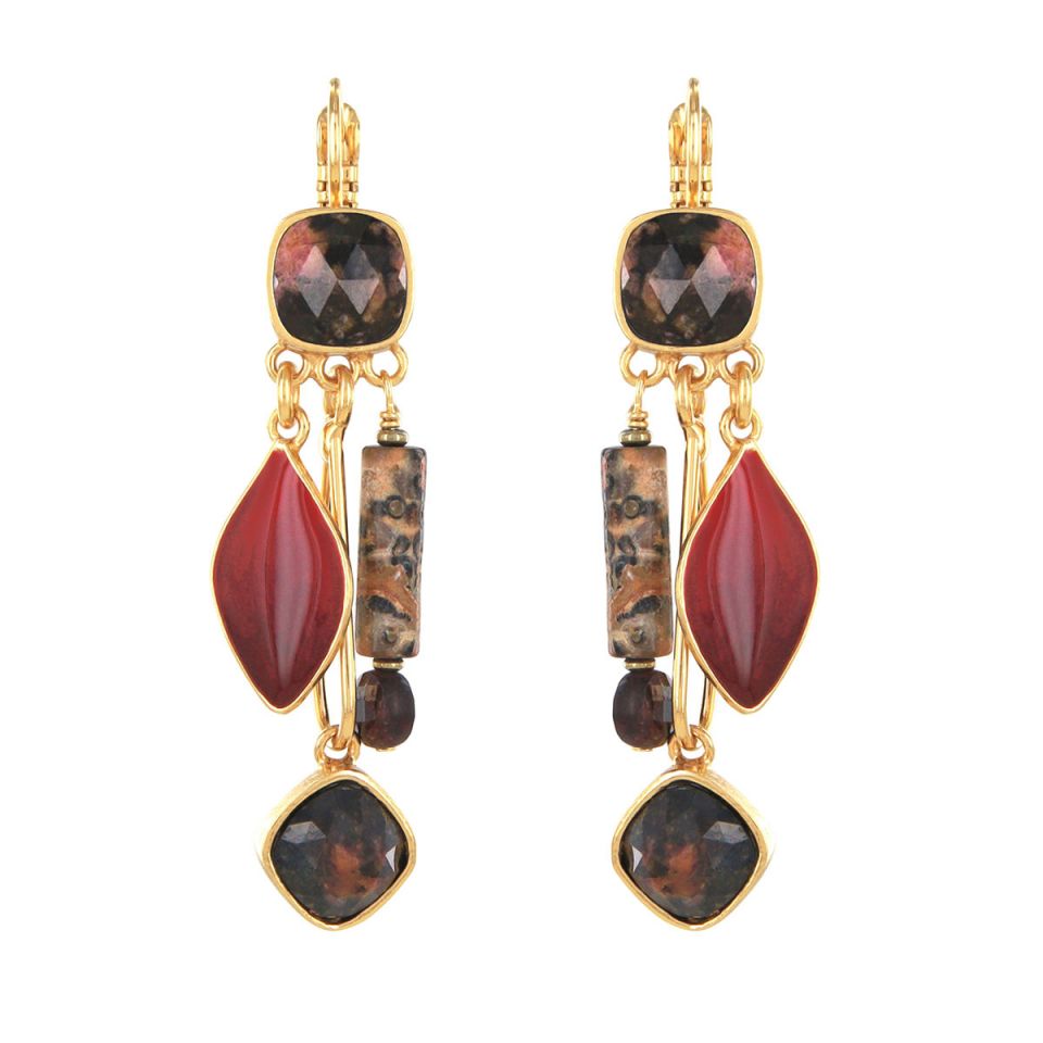 Taratata Jewellery - Beaded Rhodonite Lever Back Earrings