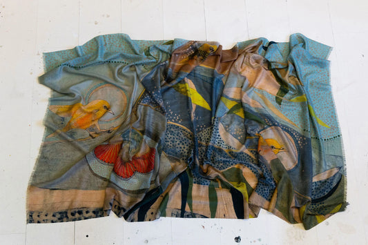 Dana Kinter Cashmere Wool Scarf - Silvereyes and Eucalyptus