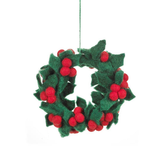 Handmade Felt Fair tade Holly Mini Wreath Christmas Decor