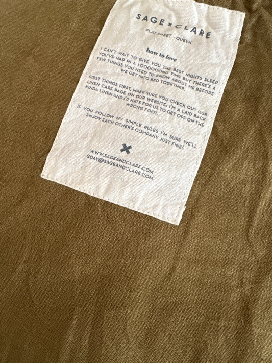 Sage and Clare Moss Linen Flat Sheet