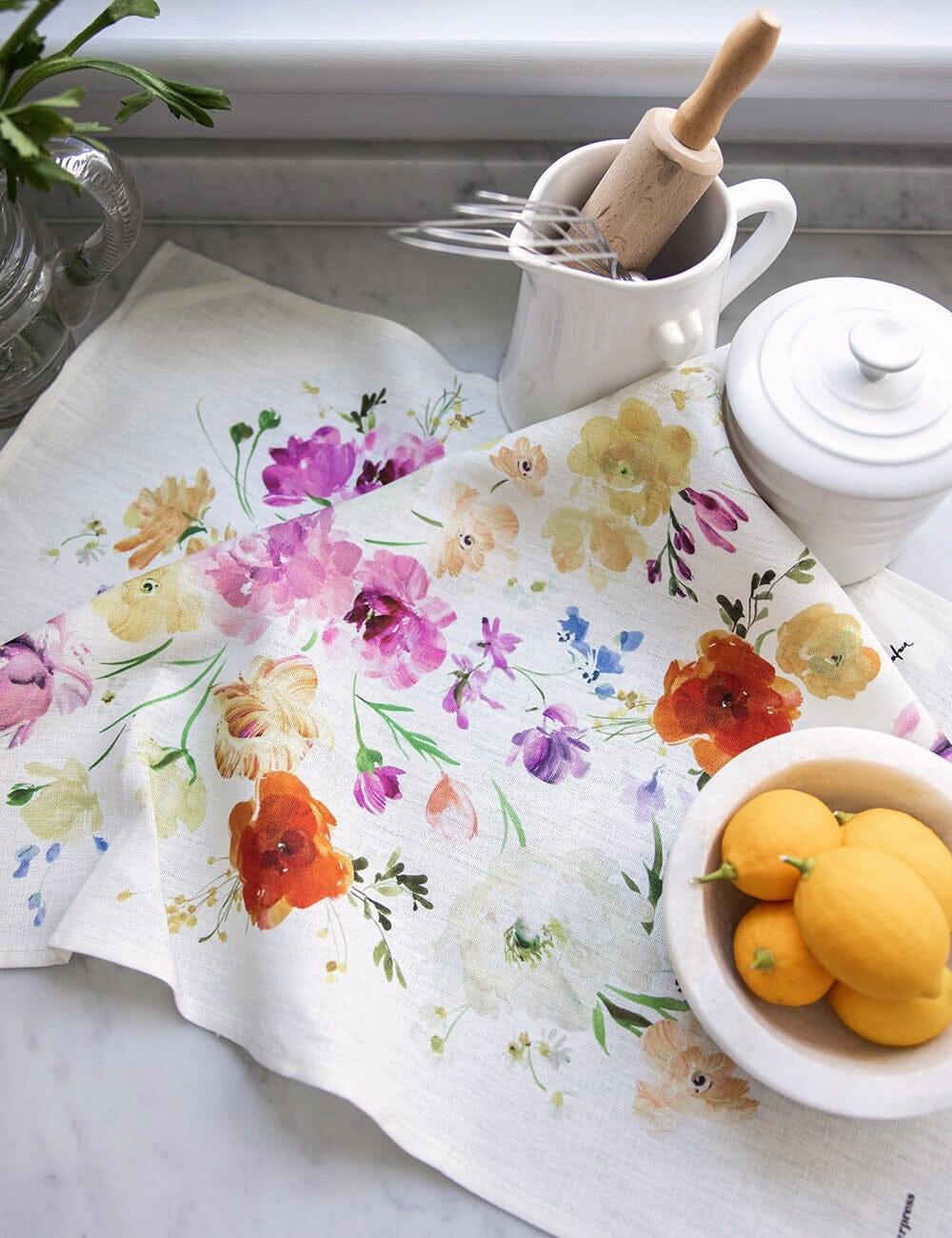 Bespoke Linen Tea Towel - Ranunculus