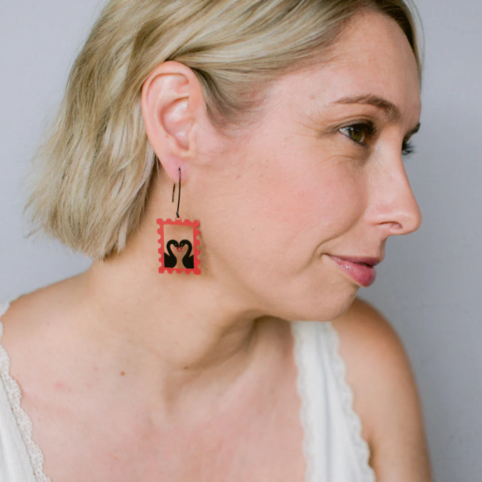Denz earrings - Midi Stamp Earrings - Black Swans