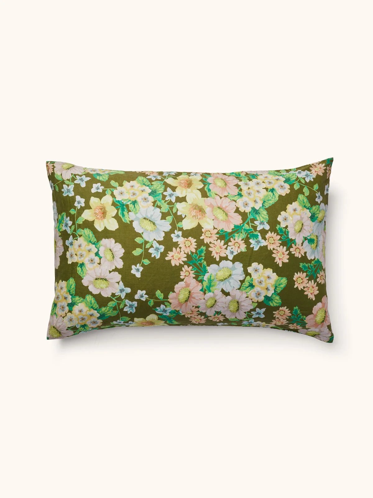 Bonnie and Neil Buttercup Olive Linen Standard Pillowcases
