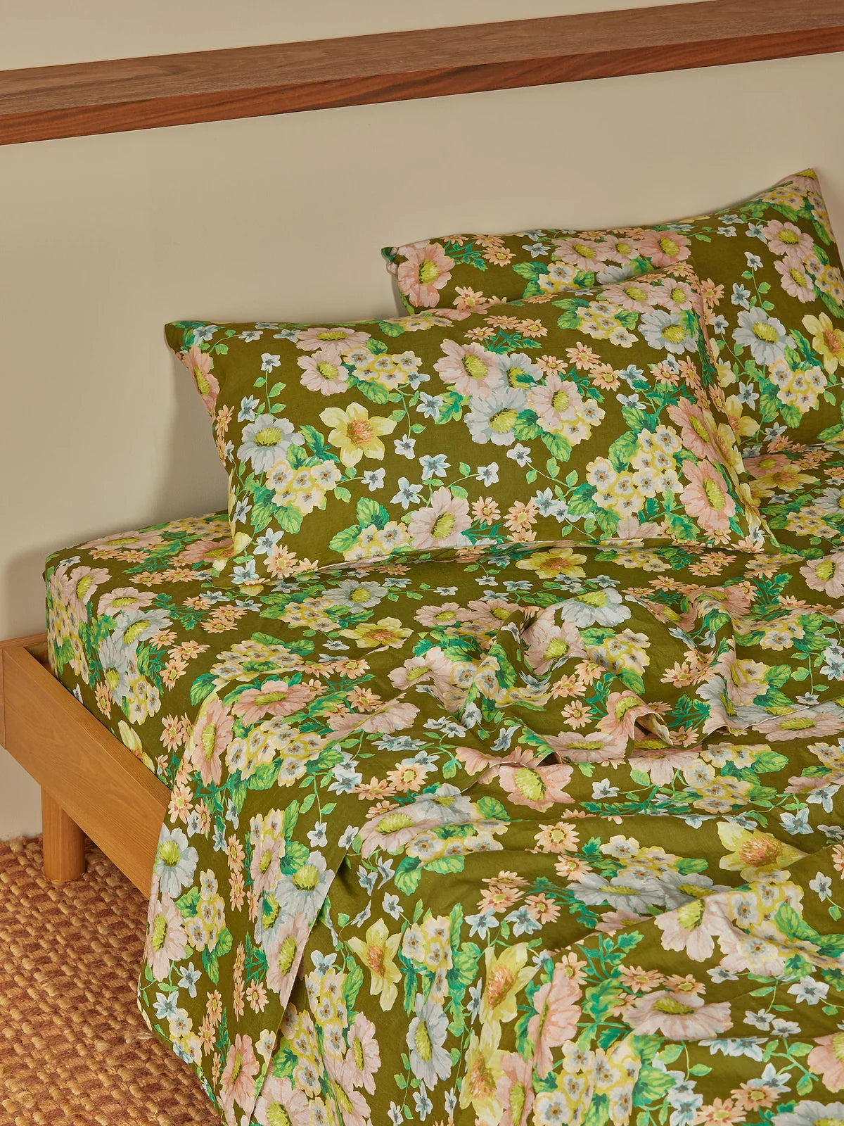 Bonnie and Neil Buttercup Olive Linen Standard Pillowcases