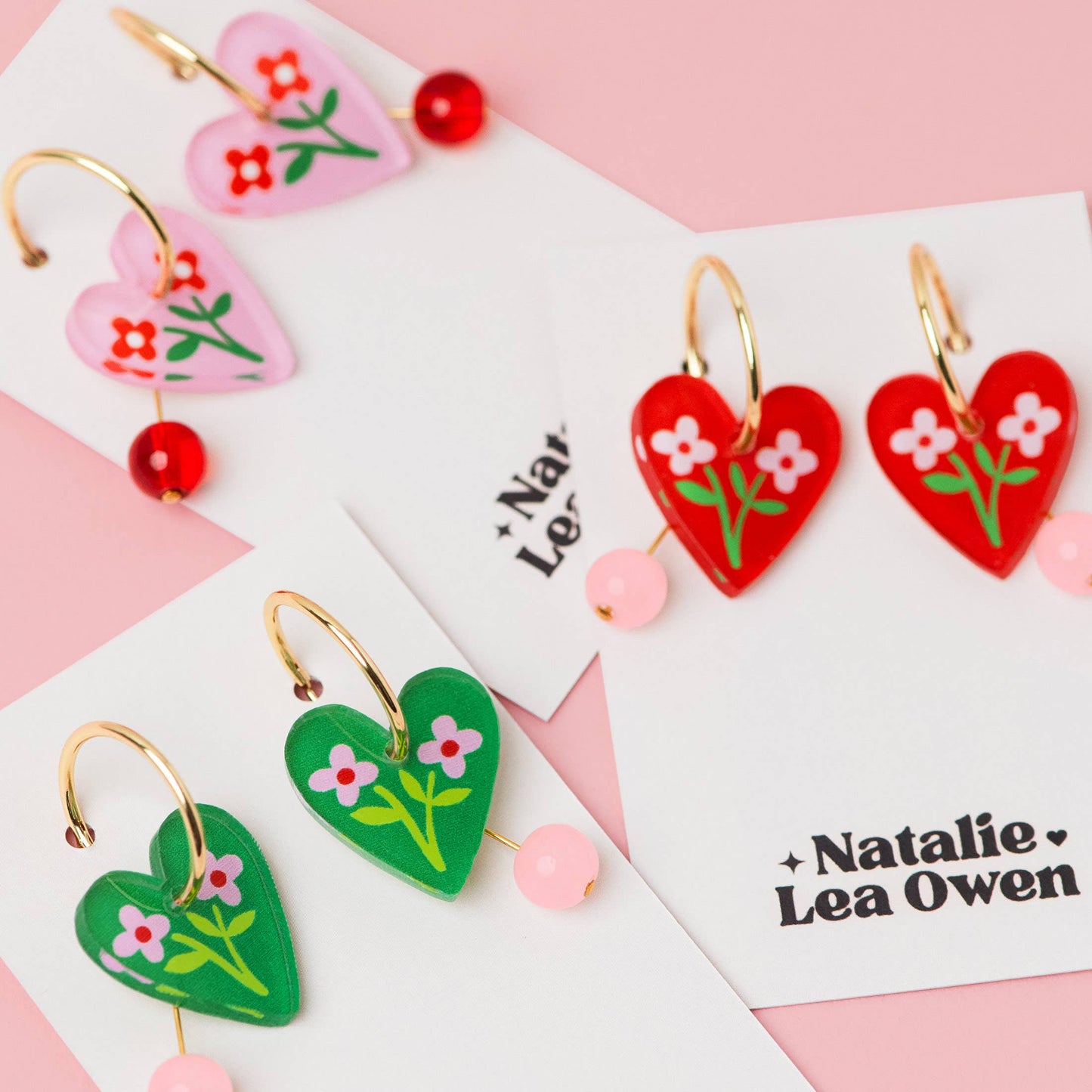 Green Floral Heart Charm Hoop Earrings | Mother's Day Gift