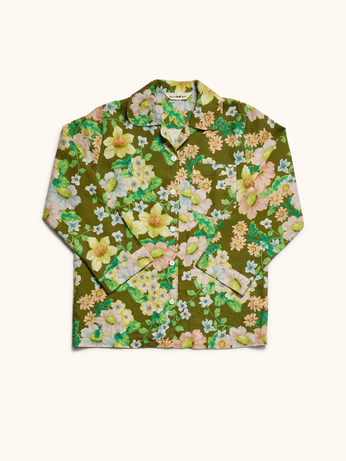 Bonnie and Neil Buttercup Olive Linen Pjs