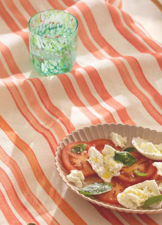Bonnie and Neil Red Peach Striped Tablecloth