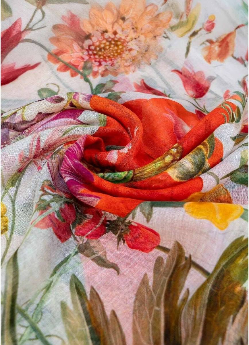 POWDER Fine Flowers Cream Linen/Cotton Scarf