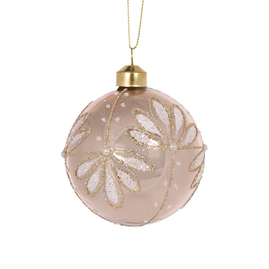 Champagne Iced Floral Bauble Decoration