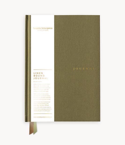 Bespoke Letterpress - LINEN BOUND JOURNAL - SALTMARSH GREEN (BULLET JOURNAL)