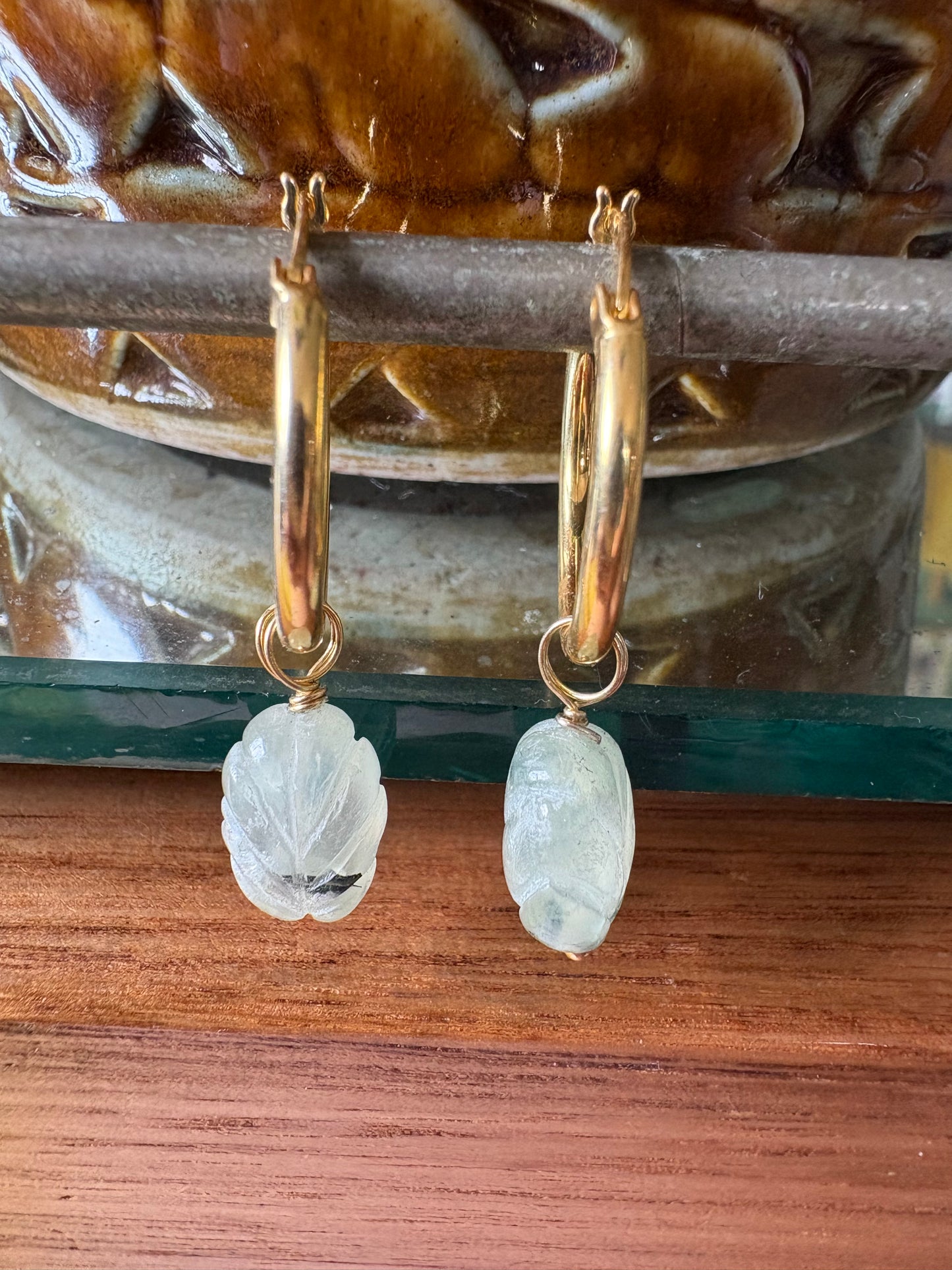 Adelphi Huggie Earrings with Carved Green Strawberry Quartz