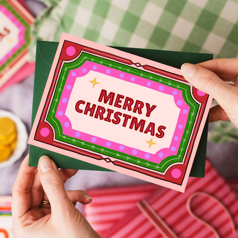 "Merry Christmas" Card | Retro Hand Drawn Border