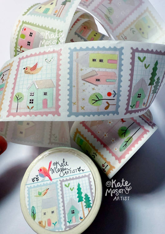 Stamp HOUSES 40mm WASHI TAPE with glossy detail 