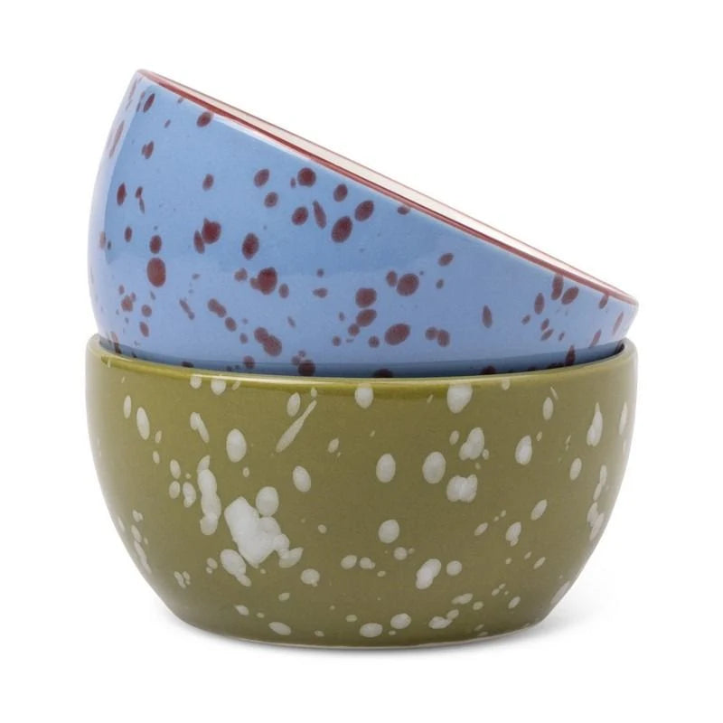 The Bella Dipping Bowl Set - Blue + Olive Splatter