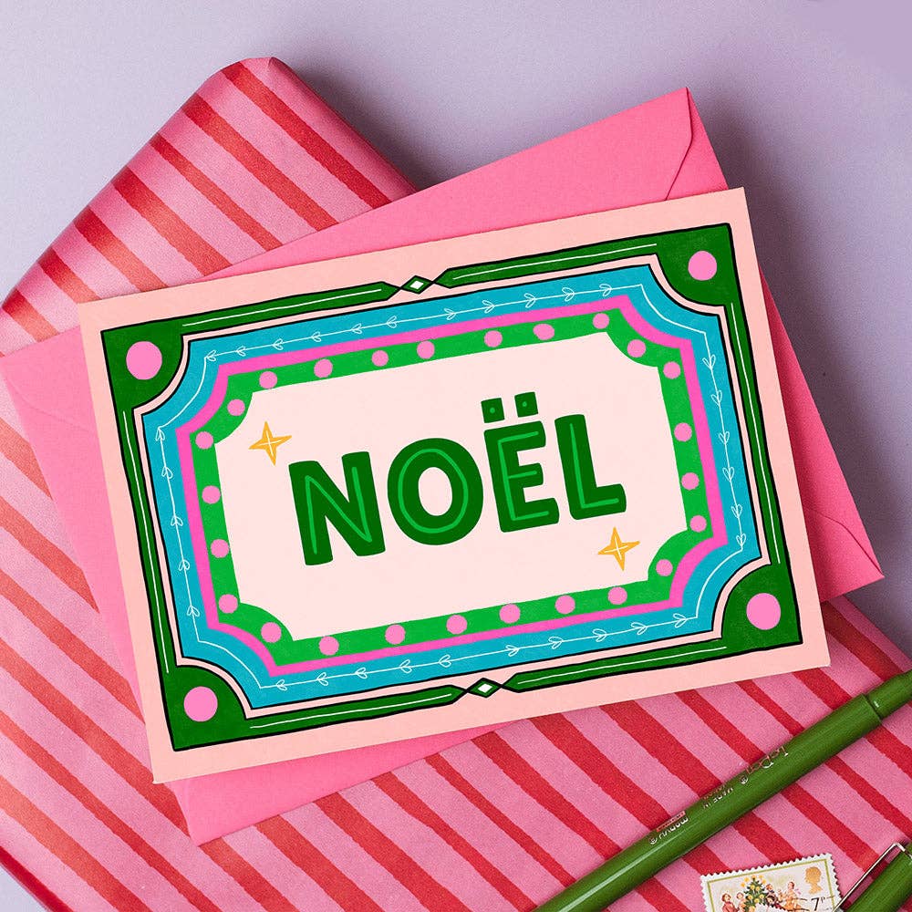 "Noel" Christmas Card | Colourful Vintage Retro Frame
