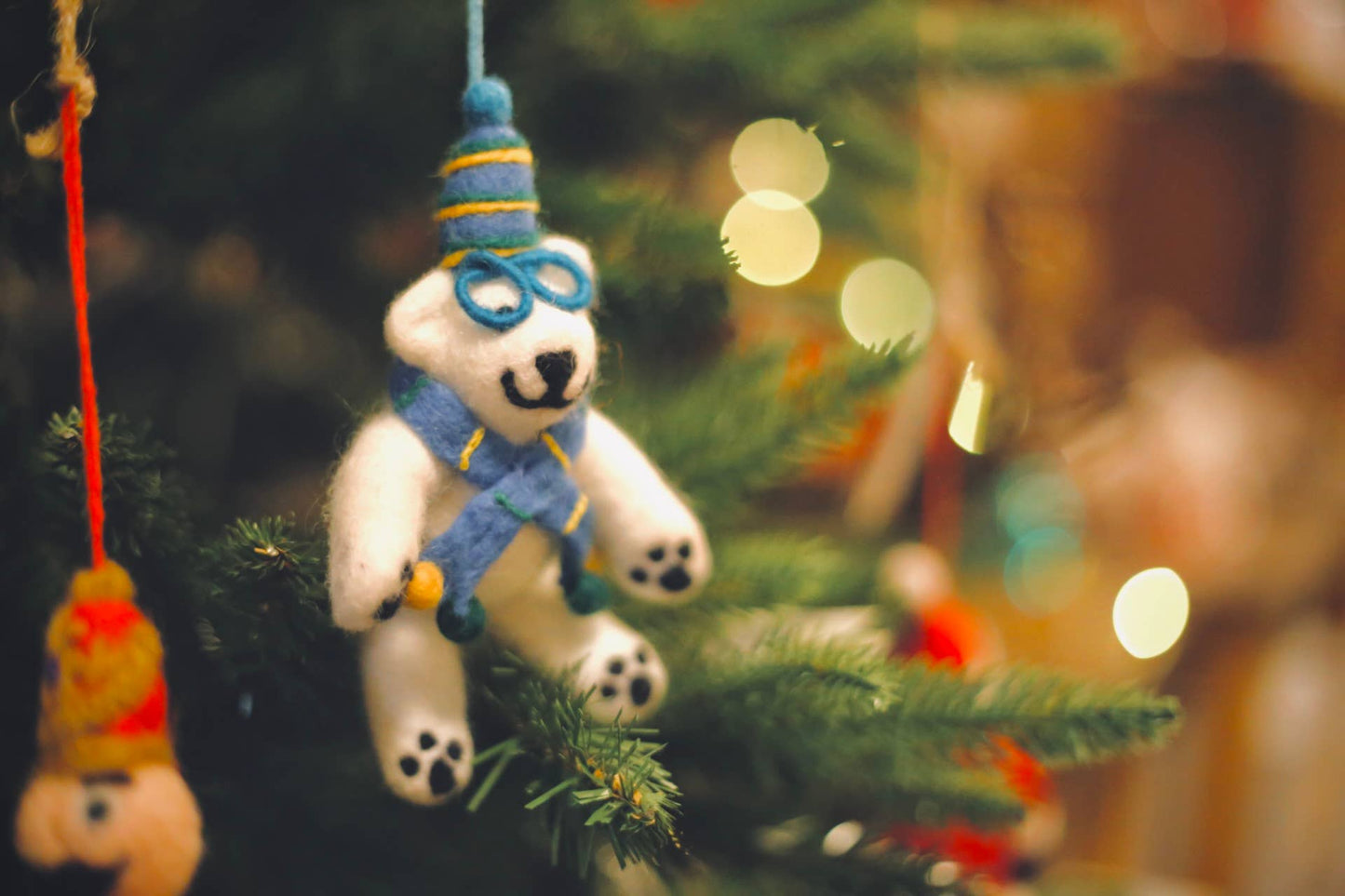 Handmade Felt Cosmo the Polar Bear Xmas Decoration