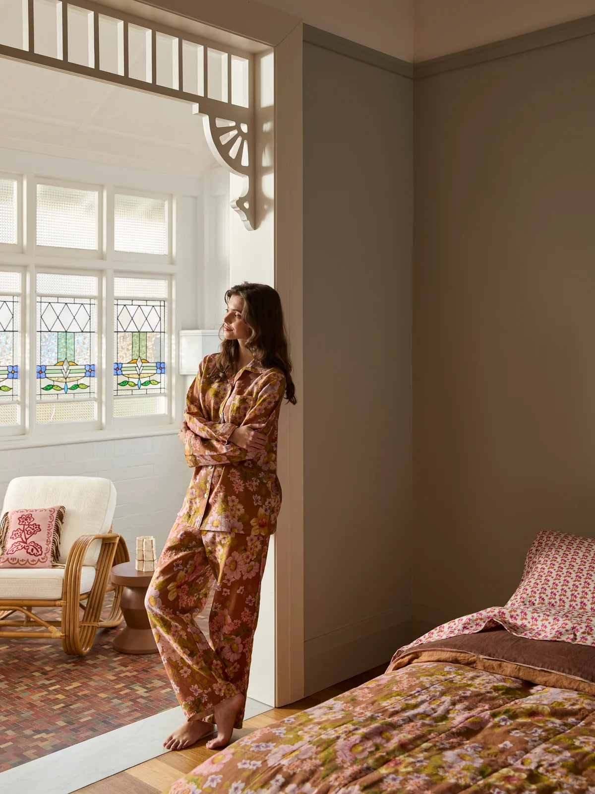 Bonnie and Neil Buttercup Rust Linen Pjs