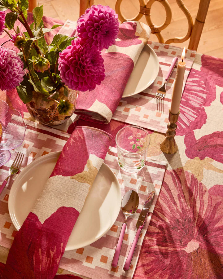 Wild Pansy Pink Linen Tablecloth