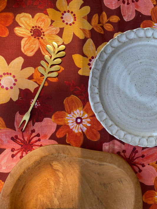 Bonnie and Neil Burgundy Floral Tablecloth